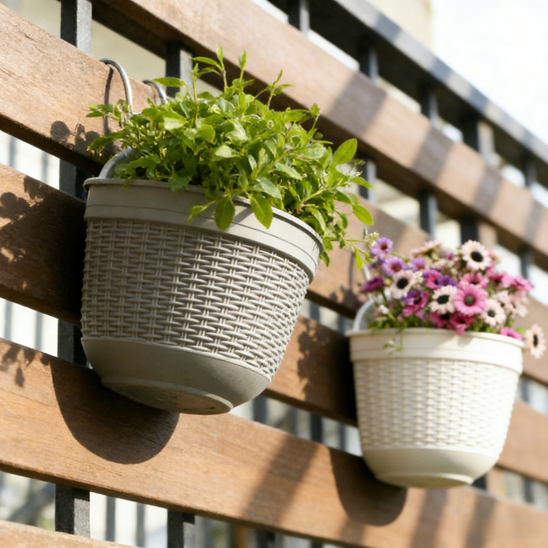 Vertical Wall Planter - Balkondekoration, halbrunder, wandmontierter Blumentopf, Kunststoffimitation, Rattan,