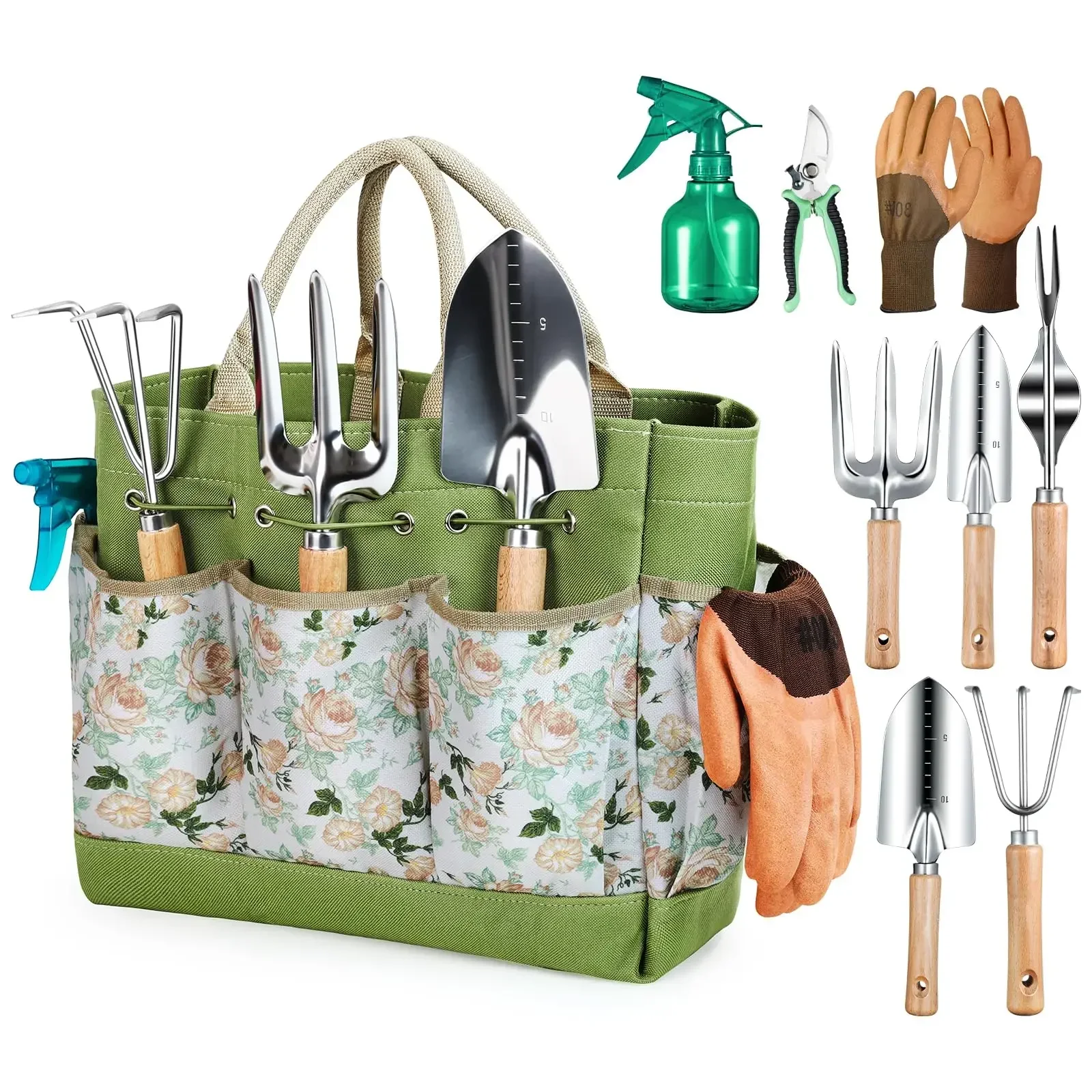 Gardening Tools Gloves - Gartengeräte, 9-teilig, robust, Garten-Handwerkzeuge, langlebiger Organizer,