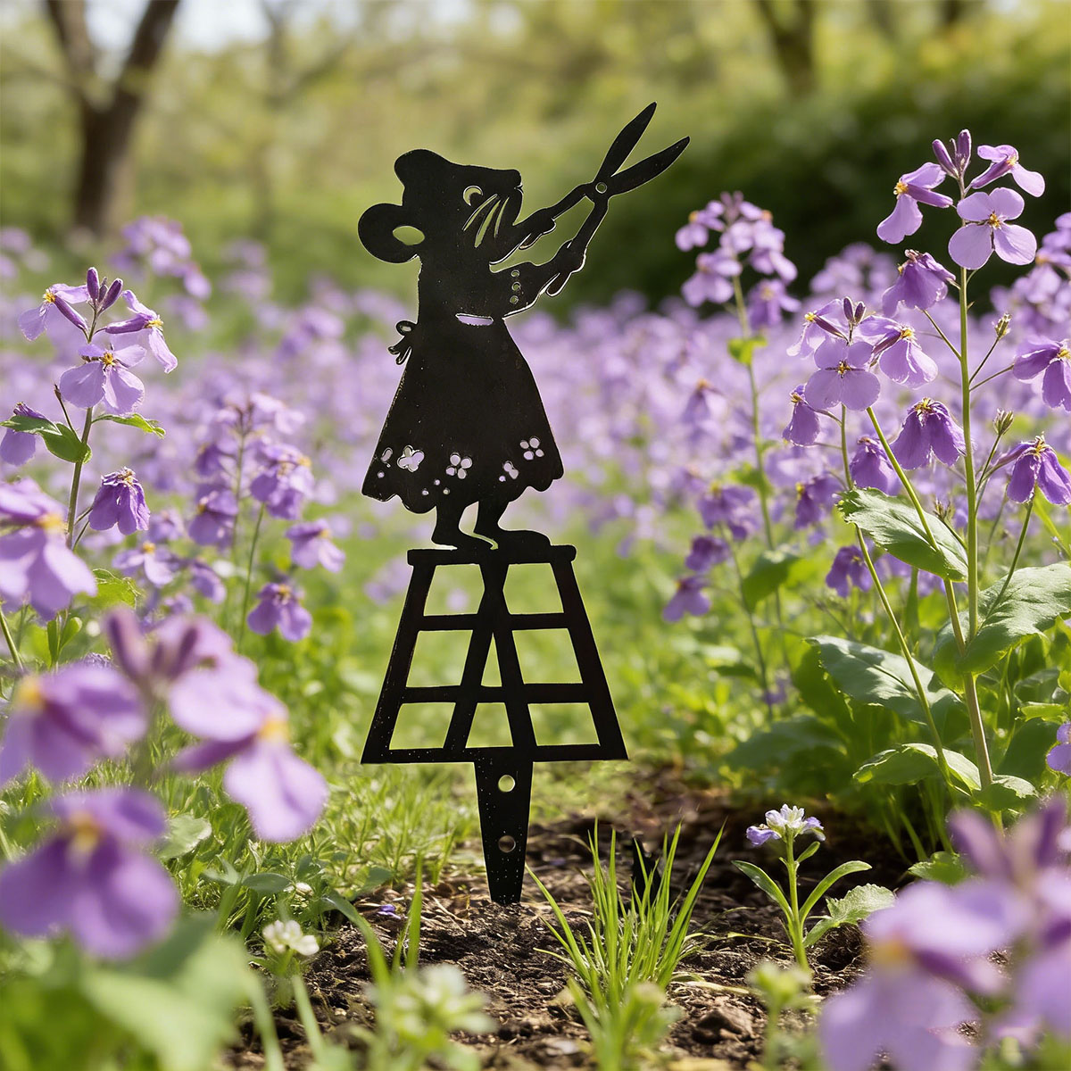 Gardening Tools Vegetables - Schwarze Silhouetten-Metall-Gartensäule, Maus-Design mit Schere, Dekorative