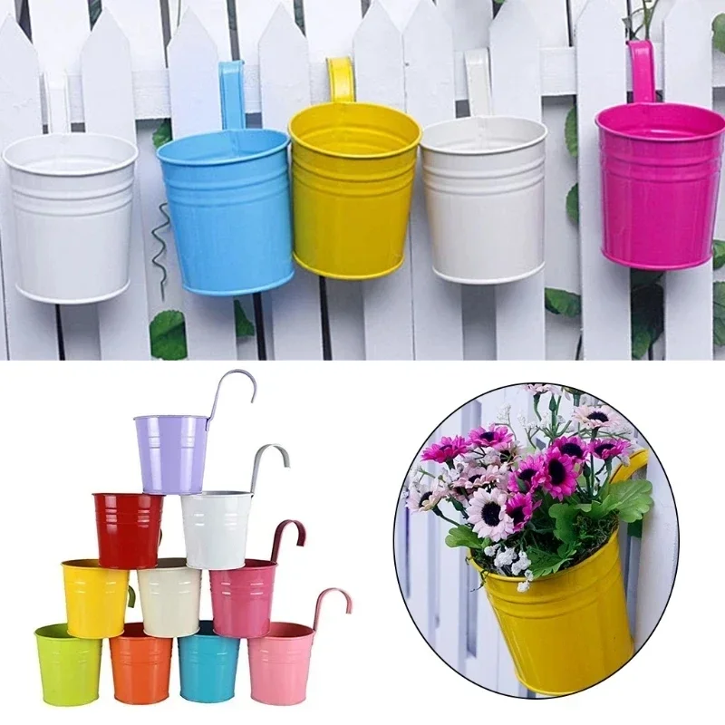 Vertical Wall Planter - 10-Farben-Metall-Eisen-Blumen-Wandbehang, Blumenpflanzen, Topfhaken, Eimer, Blech, Garten,